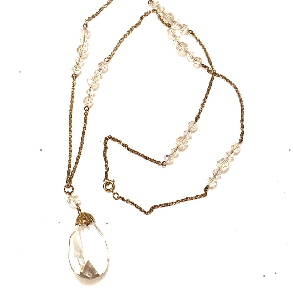 Antique 1930s Art Deco Crystal Prism Necklace Gold